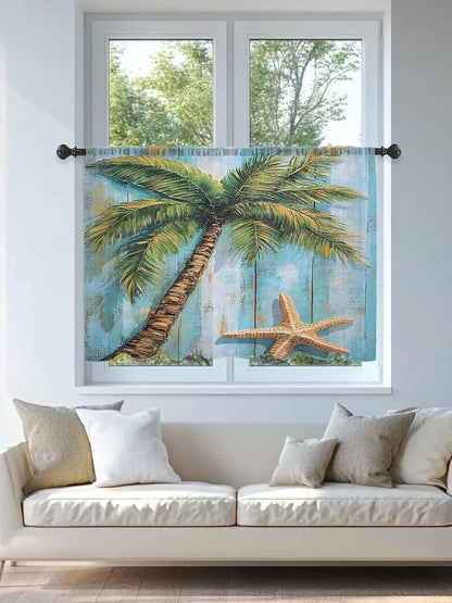 Sheer Curtains 45 Inch Length, Coastal Beach Tree Semi Sheer Curtains Light - Image 4