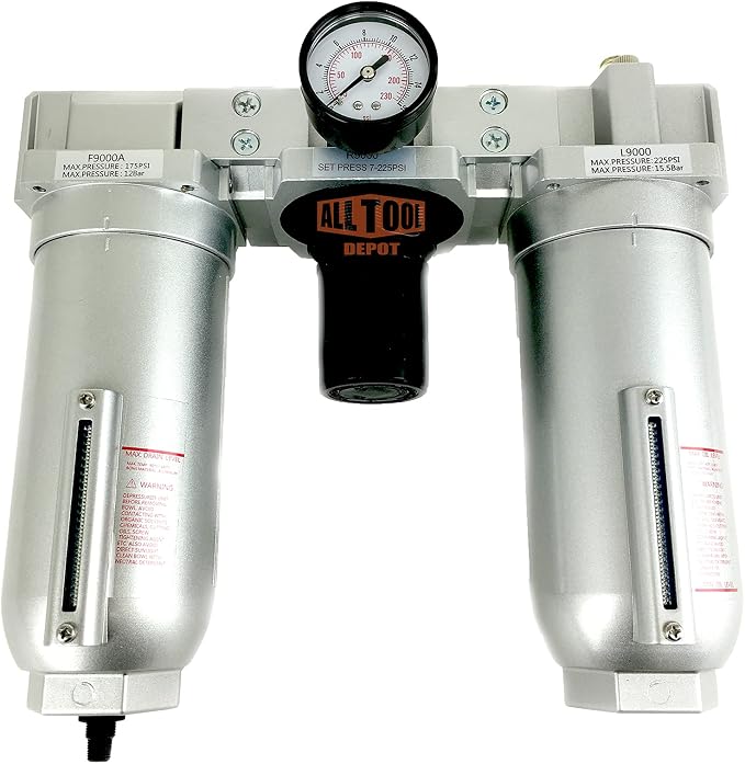 1" NPT SUPER DUTY Compressed Air In Line Filter Regulator Lubricator Oiler Combo by AllToolDepot