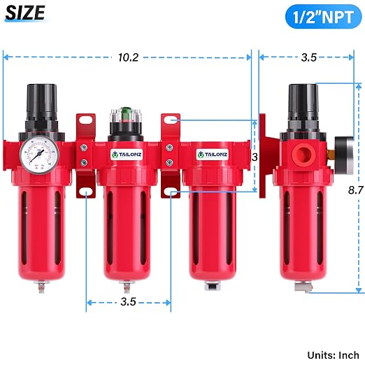 TAILONZ PNEUMATIC 0-150PSI 1/2 Inch NPT Aluminum Alloy Industrial Grade Three - Image 2