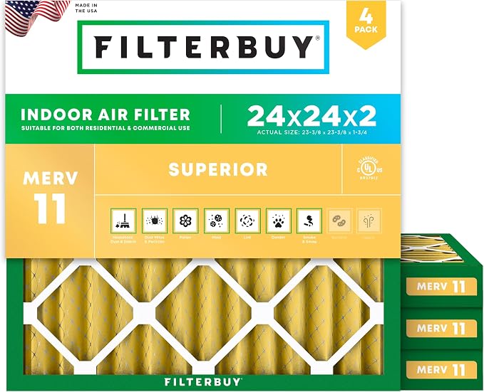 Filterbuy 24x24x2 Air Filter MERV 11 Superior Pet & Allergy Defense, by Filterbuy