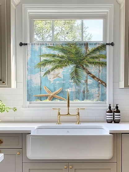 Sheer Curtains 45 Inch Length, Coastal Beach Blue Semi Sheer Curtains Light - Image 3