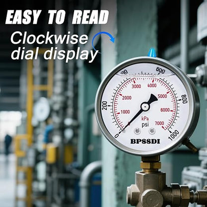 0-1000 Psi Glycerin Liquid Filled Hydraulic Pressure Gauge, 2.5" Dial Size - Image 5