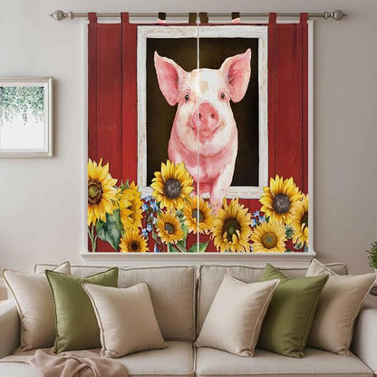 Pigs Sunflowers Living Room Curtains 84 Inch Length, Window Curtains Tab Top - Image 9