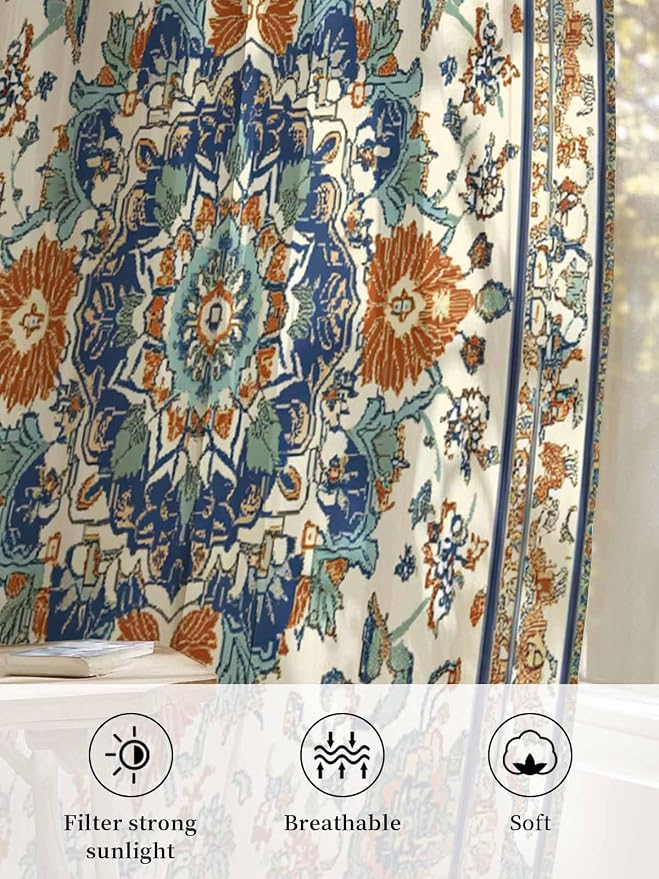 Sheer Curtains 108 Inches Long, Southwest Farmhouse Semi Sheer Curtains Light - Image 6