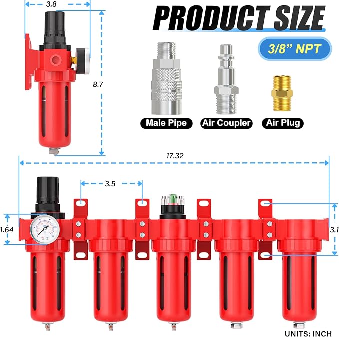 3/8" NPT Industrial Grade 5 Stage Aluminum Air Drying System, Double Coalescing - Image 2