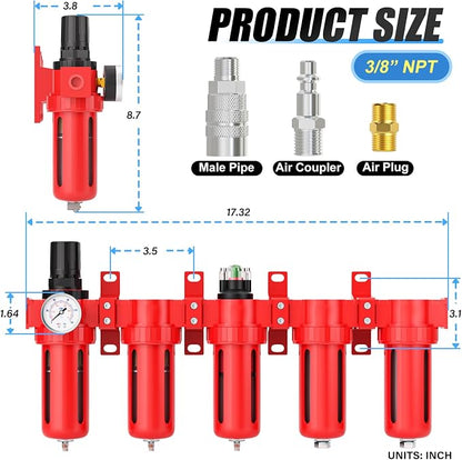 3/8" NPT Industrial Grade 5 Stage Aluminum Air Drying System, Double Coalescing - Image 2