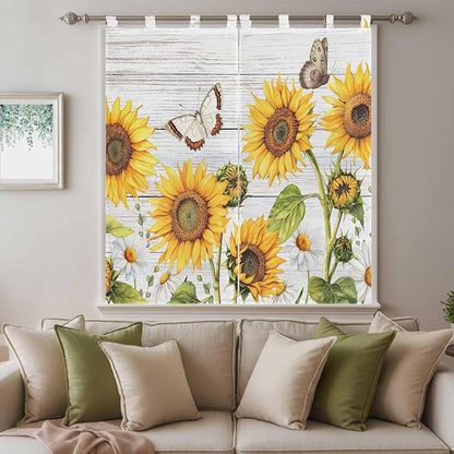Yellow Sunflowers Bedroom Curtains 72 Inch Length, Window Curtains Tab Top - Image 9