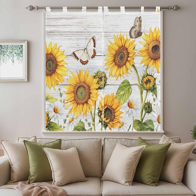 Yellow Sunflowers Living Room Curtains 84 Inch Length, Window Curtains Tab Top - Image 9