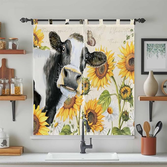 Yellow Sunflowers Bathroom Curtains 63 Inch Length, Window Curtains Tab Top - Image 3