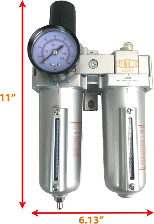 3/4" NPT HEAVY DUTY Compressed Air In Line Filter Regulator Lubricator Oiler - Image 2