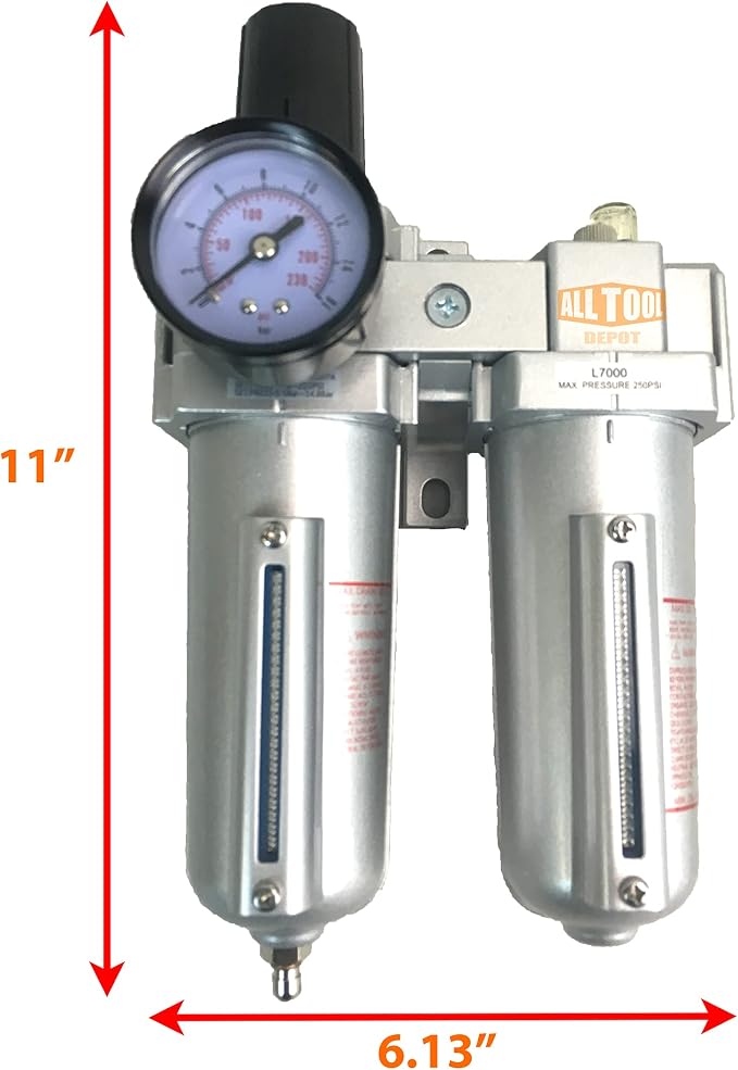 1/2" NPT HEAVY DUTY Compressed Air In Line Filter Regulator Lubricator Oiler - Image 2