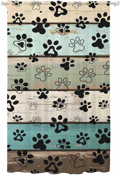 Sheer Curtains 108 Inches Long, Sage Green Brown Paw Prints Semi Sheer Curtains by Unknown