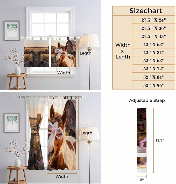 Farm Horses Living Room Curtains 96 Inch Length, Window Curtains Tab Top - Image 8