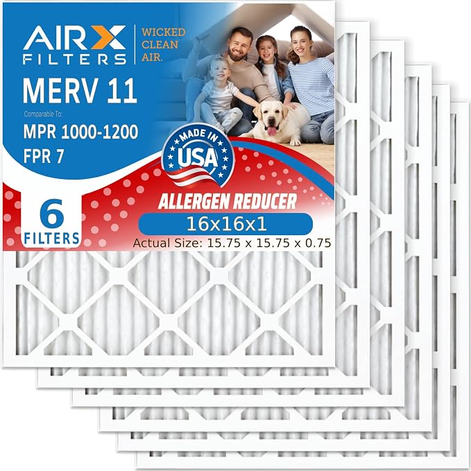 AIRX FILTERS WICKED CLEAN AIR. 16x16x1 Air Filter MERV 11 Electrostatic Pleated by AIRXFILTERSWICKEDCLEANAIR