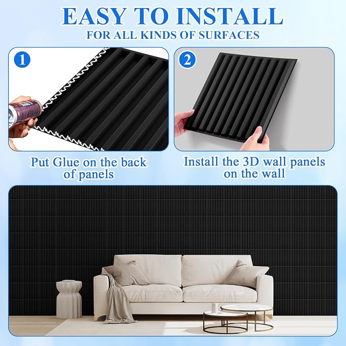 Nuanchu 32 Pcs 3D Slat Wall Panels, Paintable Waterproof Textured Tiles - Image 3