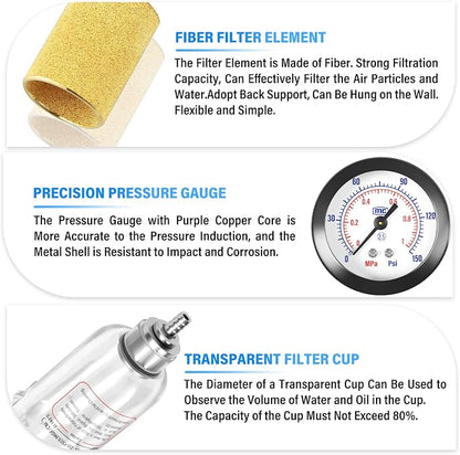 TAILONZ PNEUMATIC 1/4 Inch NPT AFC2000 Air Filter Pressure Regulator Kit（0-145 - Image 8