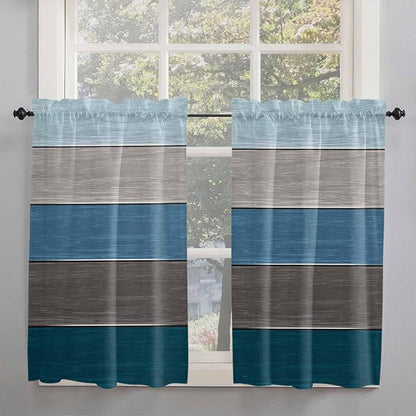 Retro Farm Blue Gray Wood Grain Window Valance Curtains, Rustic Wooden Plank by IDOWMAT