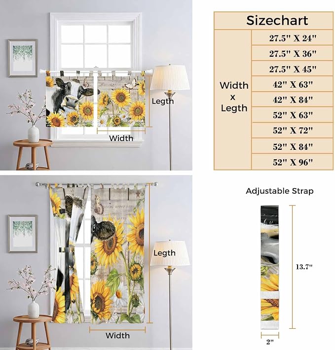 Yellow Sunflowers Living Room Curtains 96 Inch Length, Window Curtains Tab Top - Image 8