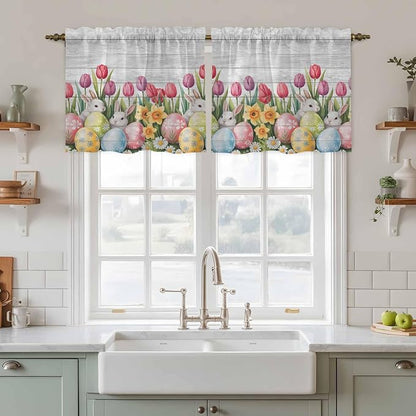 Easter Kitchen Tier Curtains 24 Inch Long 2 Panel Set, Rod Pocket Cafe Small - Image 3