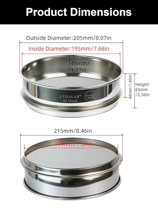 All 304 Stainless Steel 30 Mesh Test Sieve, 8 Inch/20cm Diameter, Lab Sieve & - Image 5