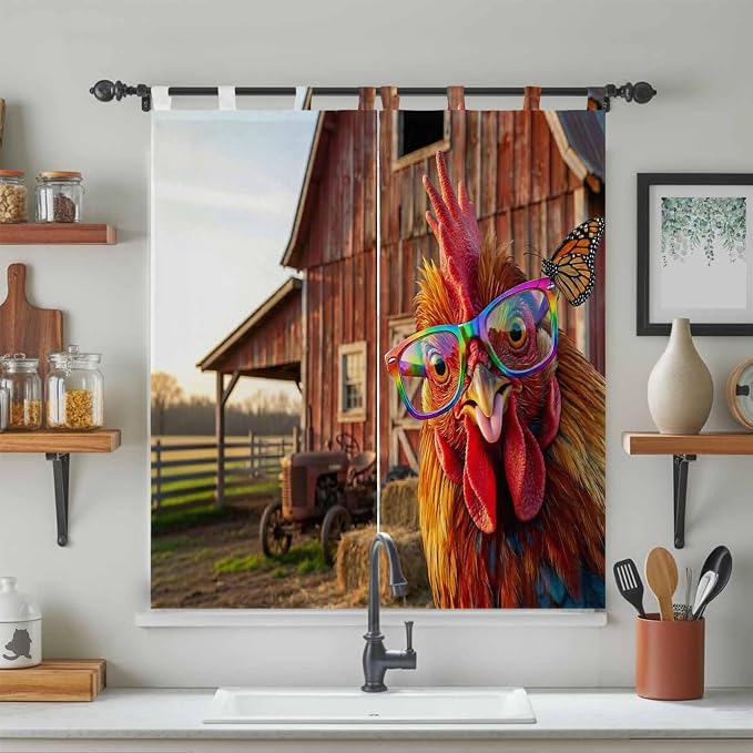Farm Rooster Bedroom Curtains 72 Inch Length, Window Curtains Tab Top, - Image 3