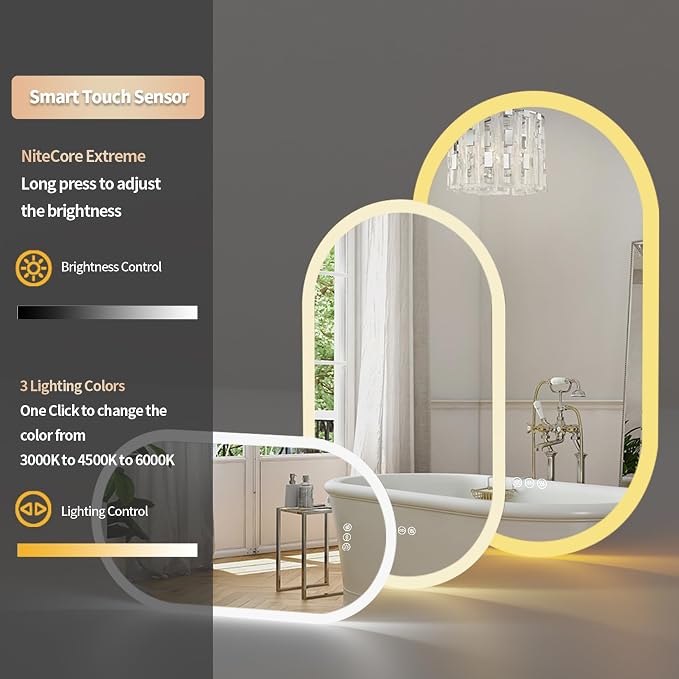 LUVODI Lighted LED Bathroom Mirror: 32x20IN Oval Wall Mounted Vanity Mirror - Image 4