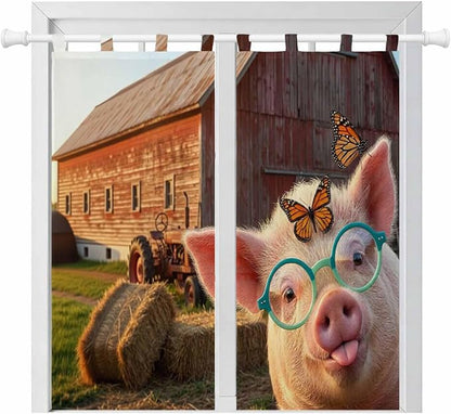 Farm Pig Living Room Curtains 84 Inch Length, Window Curtains Tab Top, by Unknown