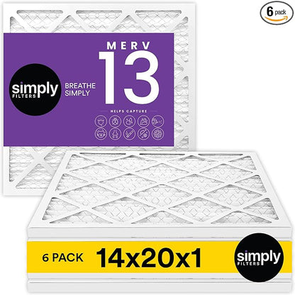 Simply 14x20x1 Air Filter, Merv 13, 6 Pack, by SimplyFilters