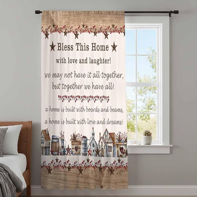 Farmhouse Sheer Curtains 54 Inch Length Country Star Barn Berry Brown Wood - Image 4