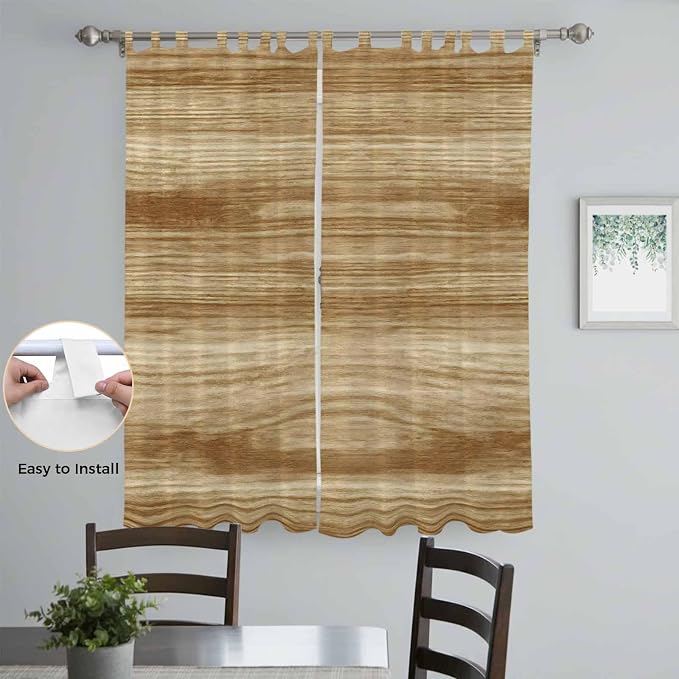 Light Brown Wood Grain Living Room Curtains 84 Inch Length, Window Curtains Tab - Image 4