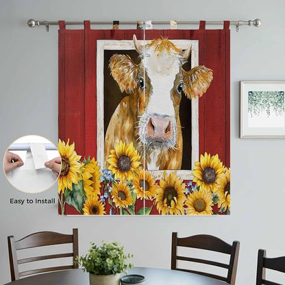 Cows Sunflowers Living Room Curtains 84 Inch Length, Window Curtains Tab Top - Image 4