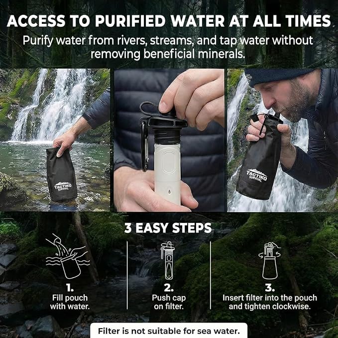 Tactiko Survival 20oz/600ml Purifying Water Bottle Filter Kit - Image 8