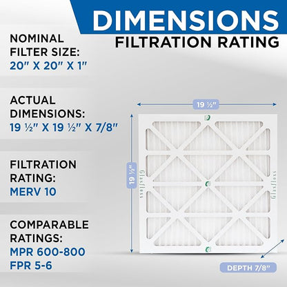 Glasfloss 20x20x1 MERV 10 Pleated Air Filters Box of 6. Actual Size: 19-1/2 x - Image 2
