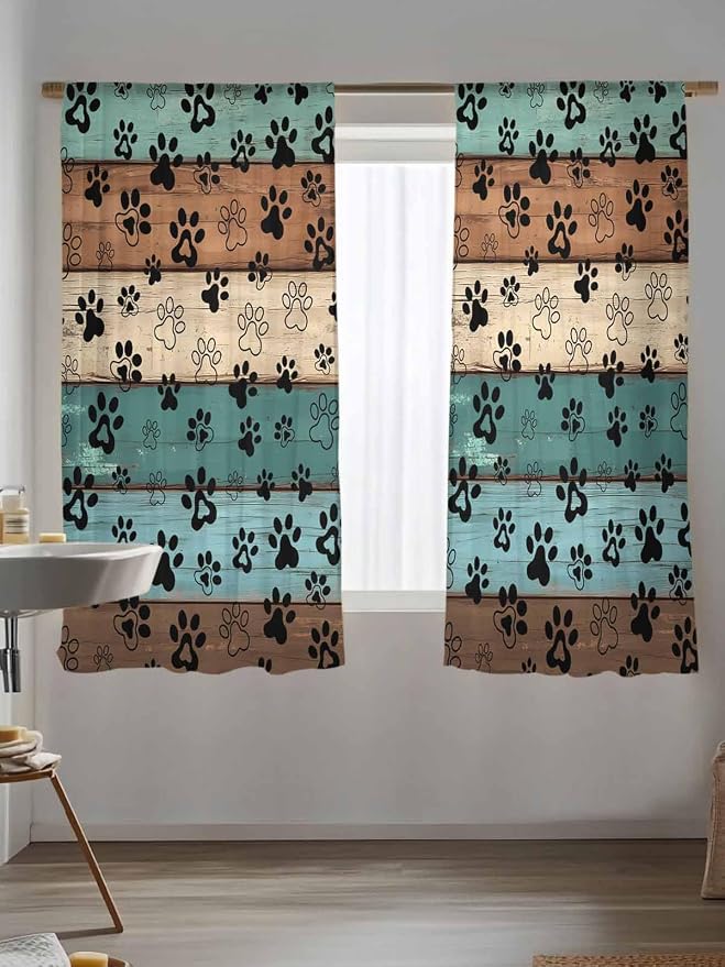 Sheer Curtains 63 Inch Length, Vintage Farmhouse Country Wooden Grain Privacy - Image 5