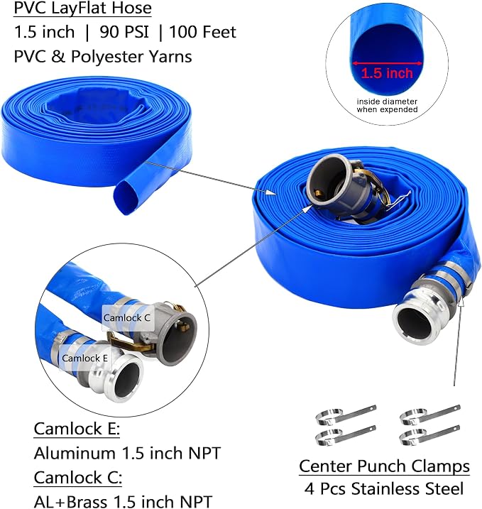 DAVCO 1-1/2" ID × 100 ft PVC Lay Flat Discharge Hose, Heavy Duty Reinforced - Image 4