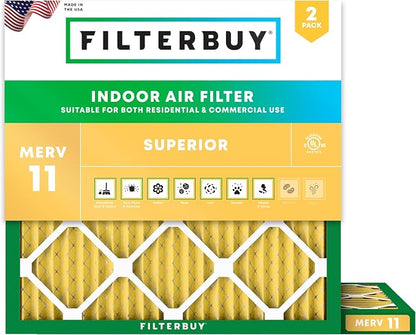 Filterbuy 11.25x11.25x1 Air Filter MERV 11 Superior Pet & Allergy Defense by Filterbuy