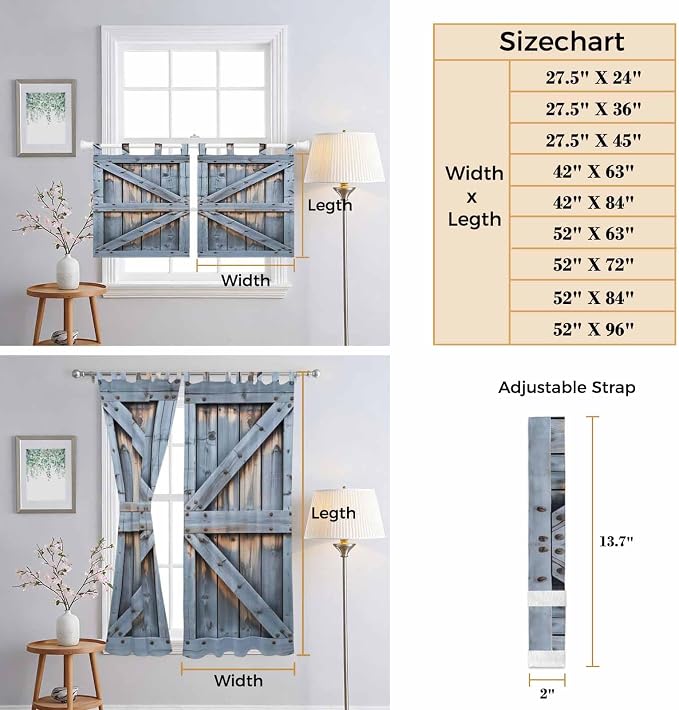 Farmhouse Wood Grain Bathroom Curtains 63 Inch Length, Window Curtains Tab Top - Image 8
