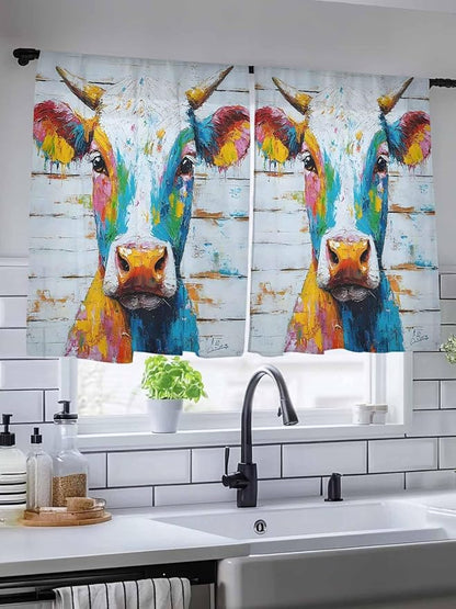 Sheer Curtains 45 Inch Length, Funny Colorful Cow Semi Sheer Curtains Light - Image 5