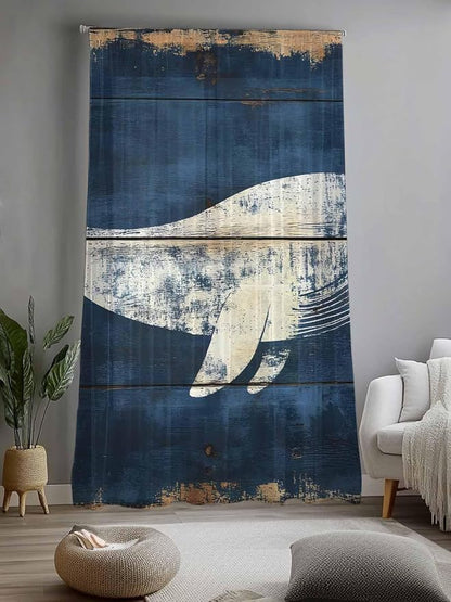 Sheer Curtains 84 Inches Long, Ocean Whale Blue Semi Sheer Curtains Light - Image 2