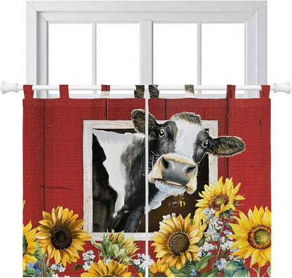 Cows Sunflowers Bedroom Curtains 63 Inch Length, Window Curtains Tab Top by Unknown