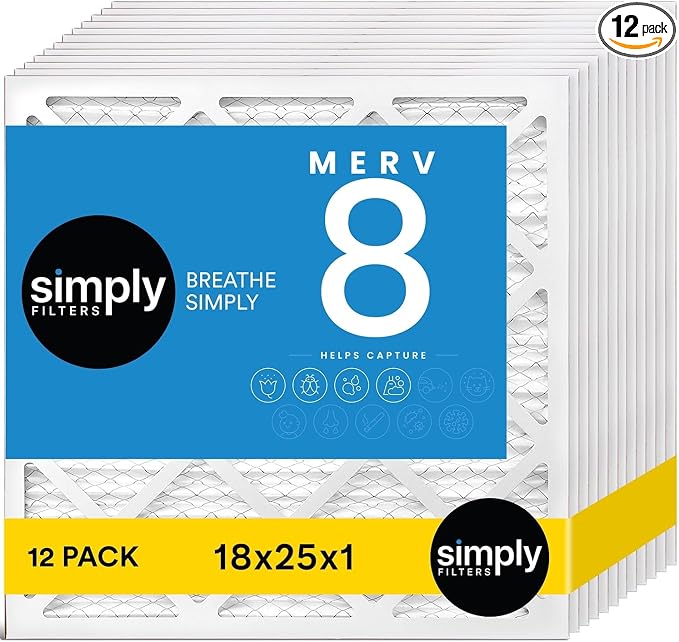 Simply 18x25x1 Air Filter, Merv 8, 12 Pack, by SimplyFilters