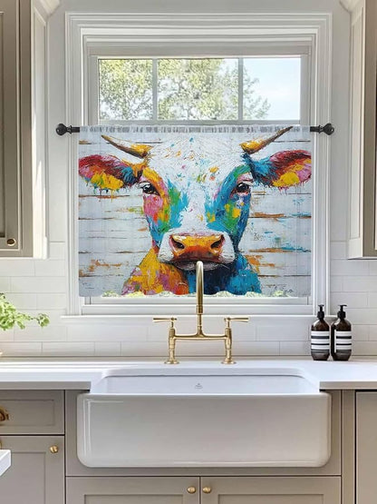 Sheer Curtains 45 Inch Length, Funny Colorful Cow Semi Sheer Curtains Light - Image 3