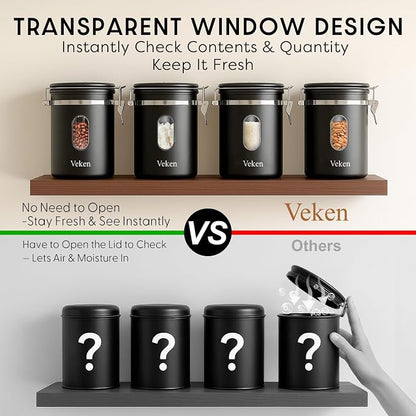 Veken Coffee Canister with Window, Airtight Stainless Steel Kitchen Food - Image 2