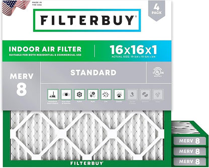 Filterbuy 16x16x1 Air Filter MERV 8 Essential Dust & Allergy Defense, by Filterbuy