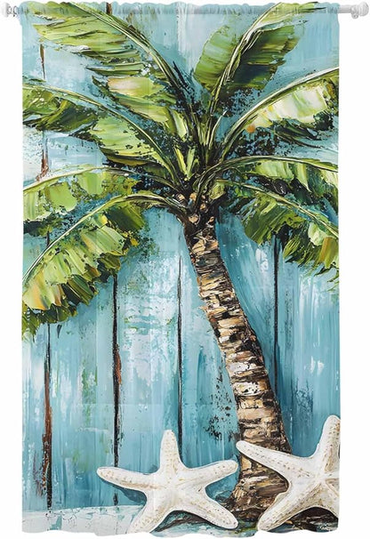 Sheer Curtains 96 Inches Long, Coastal Beach Starfish Semi Sheer Curtains Light by Unknown