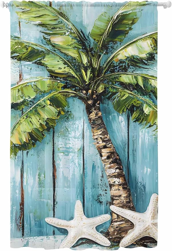 Sheer Curtains 84 Inches Long, Coastal Beach Starfish Semi Sheer Curtains Light by Unknown