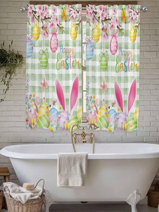 Happy Easter Living Room Curtains 72 Inches length, Spring Bunny Eggs Flower - Image 7