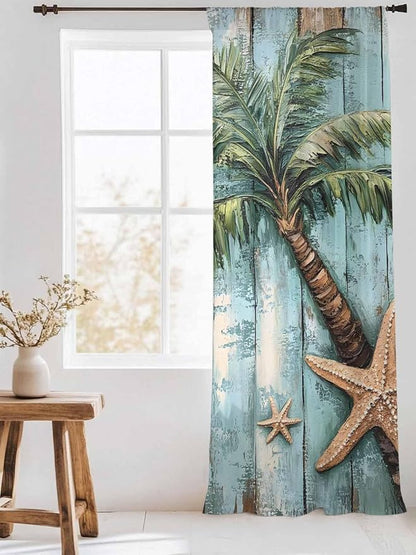 Sheer Curtains 108 Inches Long, Coastal Blue Green Tree Semi Sheer Curtains - Image 3
