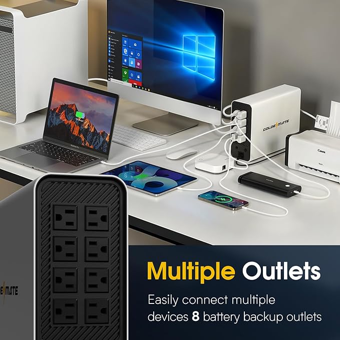 GOLDENMATE 1000VA/800W Lithium UPS Battery Backup and Surge Protector, Backup - Image 3