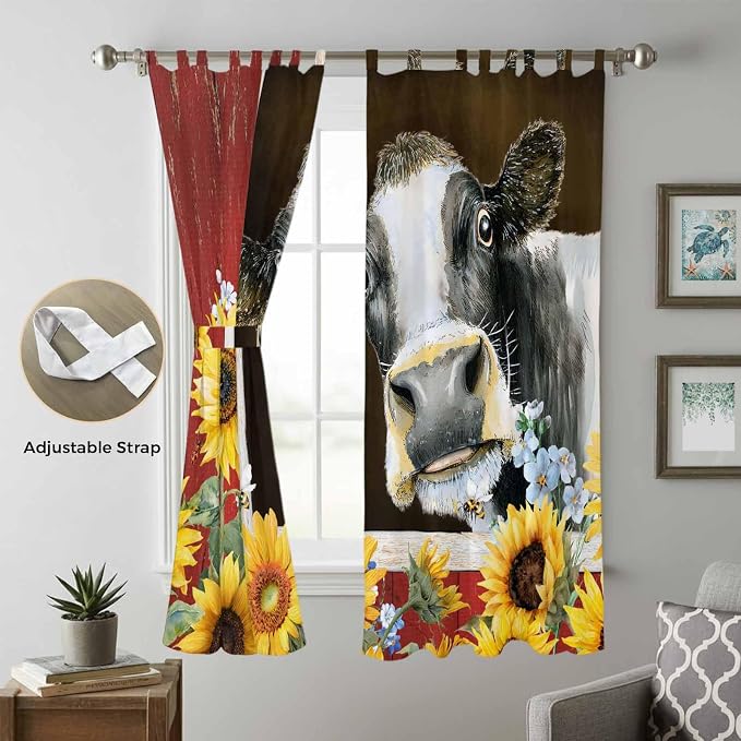 Cows Sunflowers Living Room Curtains 84 Inch Length, Window Curtains Tab Top - Image 5
